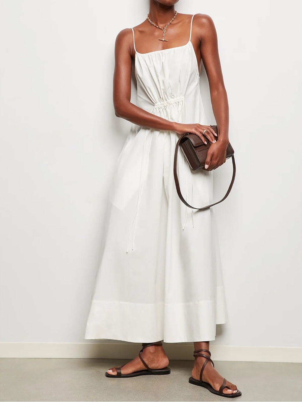 St. Agni Drawstring-Detailed Organic Cotton Maxi Dress Relaxed Fit Size M